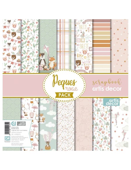 COLECCION PAPEL SCRAP 12"x12" BEBÉ ''PEQUES ROSE''